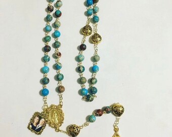 Gold Rosary | Blue Sea Jasper | Gift Ideas | Catholic Gifts | Rosary With Photo | Jasper