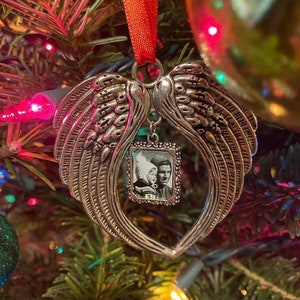 Adornos navideños de alas de ángel con foto