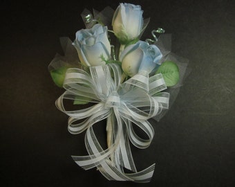 peach pastel orange satin roses and ribbon bow for weddings,proms,anniversary 7 handmade corsage etc.