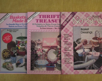 3 booklets, No Sew lined baskets, Thrifty Treasures 16 projects, and Baskets & Boxes Made Beautiful, 10 projects, all easy crafts for home