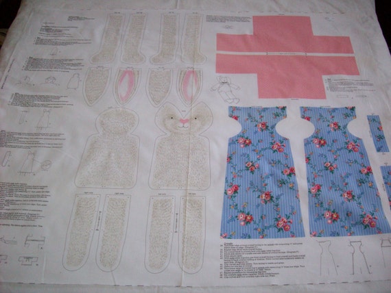 VIP Rabbit doll carrot cottontail, fabric kit, 100% cotton vintage pillow doll for sewing with clothes