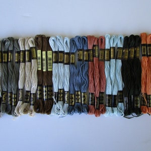 30 skeins 10 colors grey,pewter,slate,steel,blue,dk. green,lt. orange,DMC embroidery thread,3024,646,3033,610,775,931,3064,828,934,402, #39