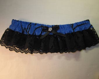Royal blue and black satin and lace, handmade, wedding, bridal, prom garter
