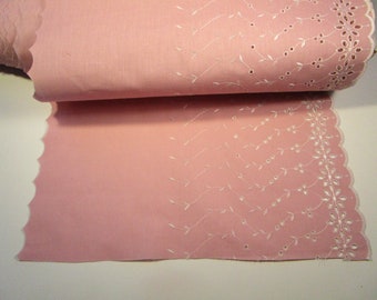 Pink/light mauve eyelet fabric, 15"wide,vintage, unknown maker,100% cotton,USA, sold by the yard