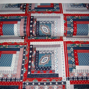 VIP A Patch In Time, vintage fabric,log cabin design,red,blue ,navy, grey,by yard,100% cotton ,great for quilts or wall hangings