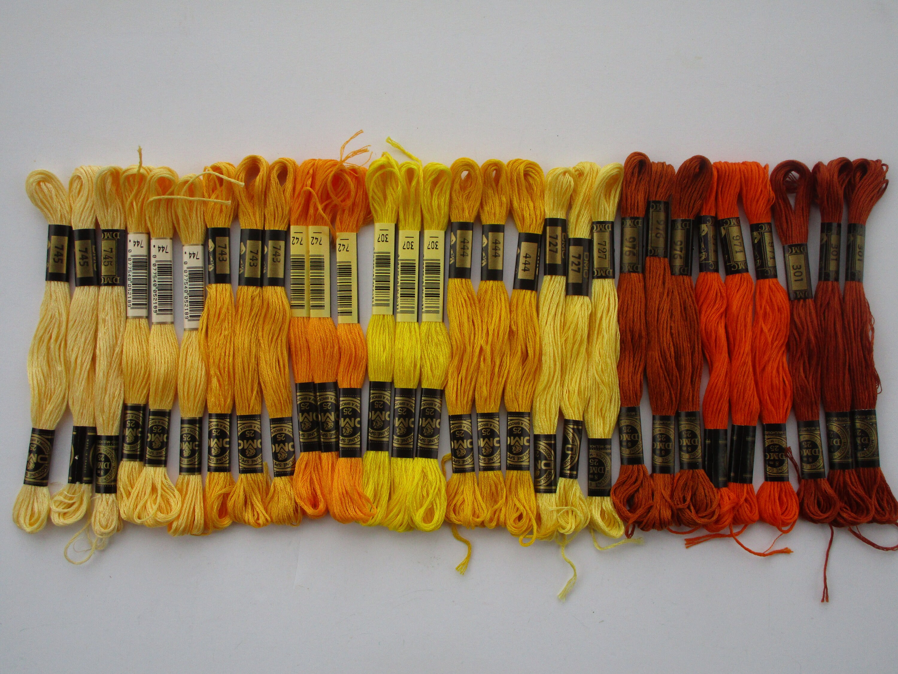 10 Shades Yellow Gold Orange Rust Brick 30 Skeins, 6 Strand Cotton