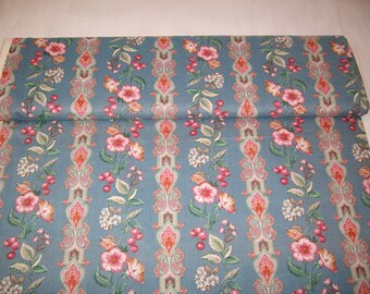 2 yards VIP 60" wide Williamsberg blue w/ flowers and paisley design in pinks,coral green, vintage