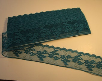 10 yds turquoise/teal lace, 2" wide, unknown maker, misc fiber, vintage stock, R-22