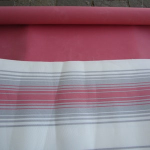 2 pieces Rose pink Sunbrella fabric, 1 roll with 2.75 yds x 46&quot; plus 1 piece gray and pink striped 16&quot; x 3yds9in, indoor/outdoor upholstery