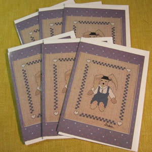 6 Mr. March Hare rabbit design cards with envelopes, blank inside, cross stitch pattern on back, 4 1/2&quot; x 6&quot;