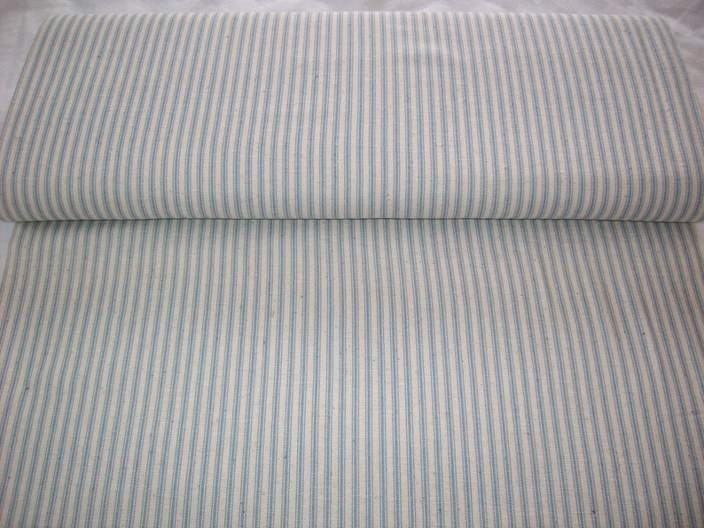 VIP Ticked Off, vintage fabric,blue and off white striped like ticking, old fashioned striped ,by yard image 1