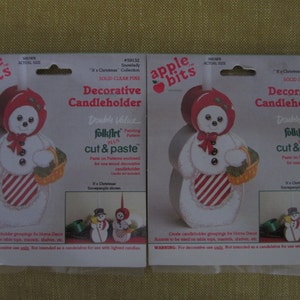Apple bits,snow woman decorative candleholder,cut and paste craft, folk art ,child