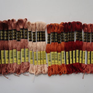 30 skeins 6 colors almond,copper,sand,auburn,beige,taupe,chestnut, 5 each, DMC cross stitch thread, 3772,3773,3774,3776,3777,3778, #21