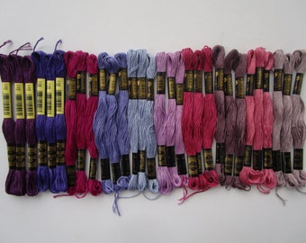 30 skeins 10 colors purple,violet,mauve,lavender,periwinkle,magenta,cross stitch thread, DMC 327,333,340,341,554,3687,917,3041,3042,3688,#19