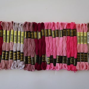 10 colors hot pink plum dusty burgundy rose mauve taupe, DMC embroidery thread, 3350,778,3743,316,915,604,605,956,776,841, #69
