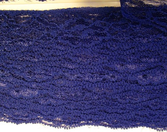 10 yds deep blue/violet/purple lace, 1.25" wide, unknown maker, misc fiber, vintage stock,R-24