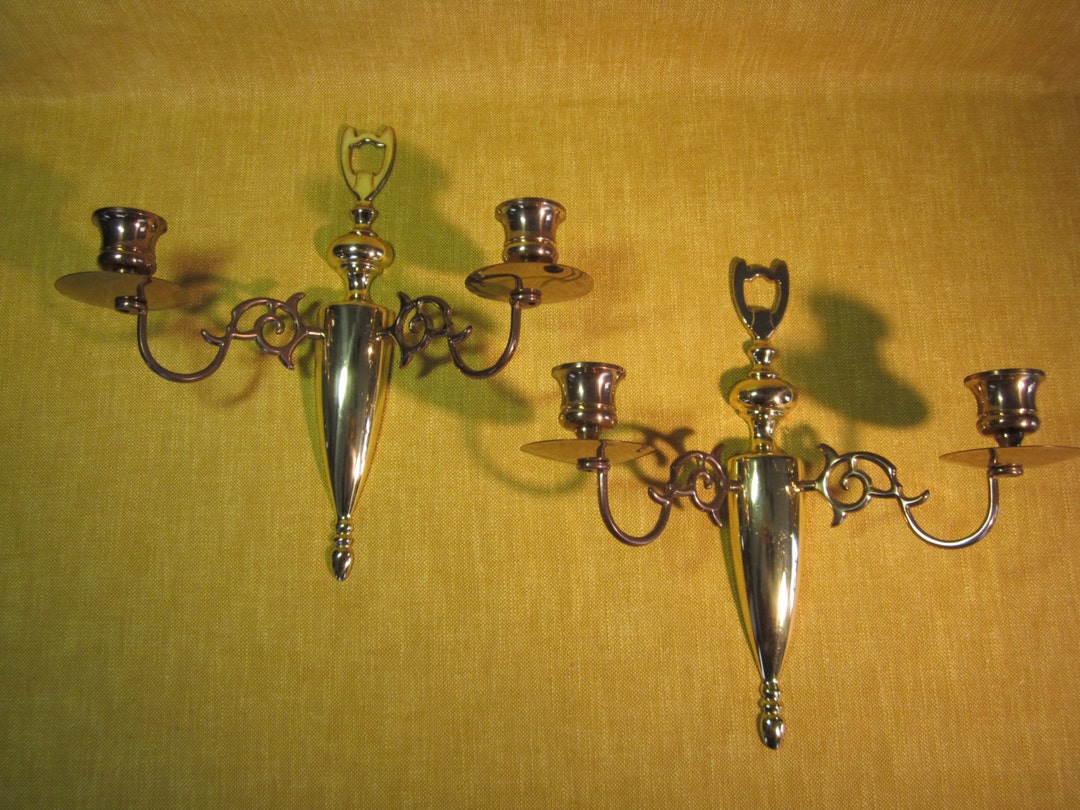 1 Pair of Solid Brass and Bronze Wall Hanger Candle Sconces Etsy