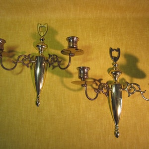 1 pair of solid brass and bronze wall hanger candle sconces that hold 2 candles each,vintage,10&quot;x10&quot;