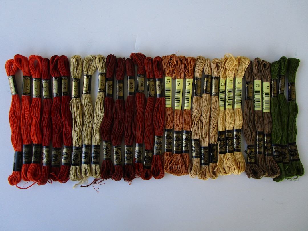 30 Skeins, 10 Colors Orange Rust Gold Rust Tan Cream Green, DMC Cross ...