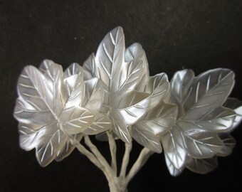 5 packs white pearlized grape leaf sprays on wire, 6 leaves per pkg, for floral,wedding decor, crafts, etc.
