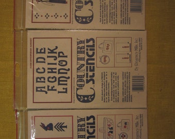 Country Stencils 3 sets, Amish Couple,Contemporary Alphabet, and Create A Stencil 3 blank 5"x7 1/2" sheets to custom cut