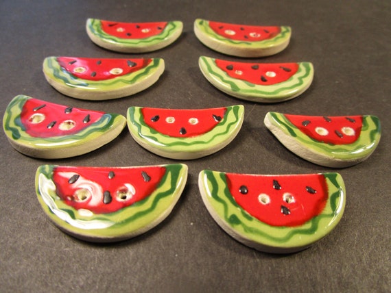 Hand Painted Ceramic Small Watermelon Buttons Hand Painted Ceramic Small Watermelon Buttons