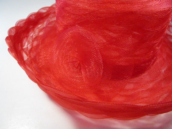 13" wide Red mesh light weight summer hat, 22 1/4… - image 3