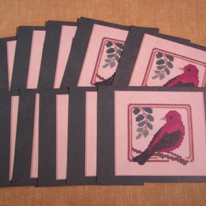 12 Scarlet tanager bird cards, no envelopes, blank inside, cross stitch pattern on back, 4 1/2&quot; x 6&quot;