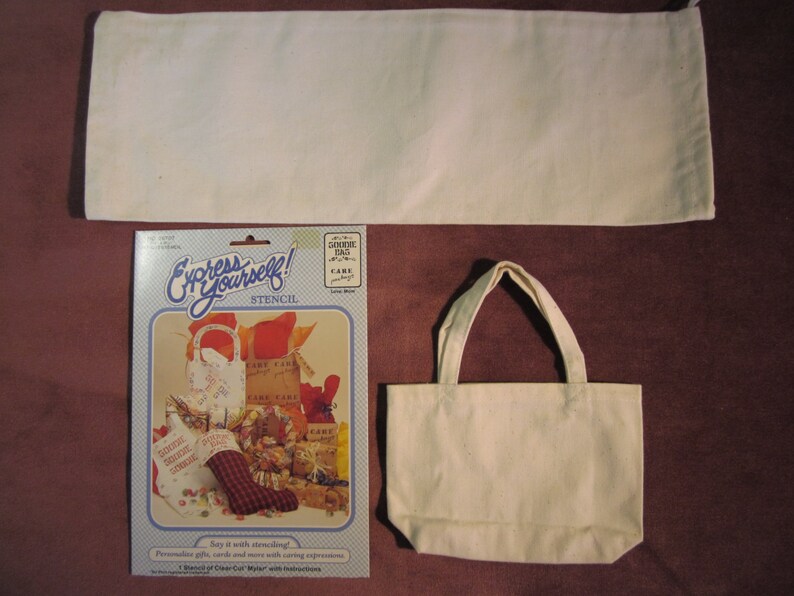 Goodie Bag Express Yourself Care Package stencil with canvas draw string wine bag and 4x6 mini handle bag with instructions