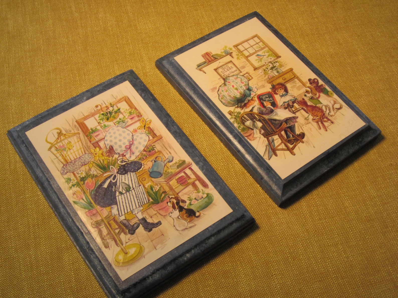 2 handmade decoupage plaques on marbleized wood with child Etsy 日本