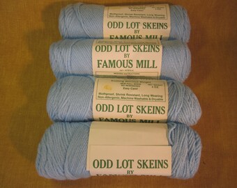 4 skeins baby blue 4ply worsted wt knitting crochet yarn, 3 oz ,100% acrylic by Famous Mills, USA