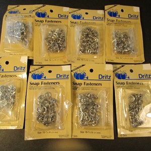 8 packs of Dritz snap fasteners, 12 sets per pack, size 16, 7/16&quot;, 11mm, for heavier fabric, no sew, laundry proof, vintage