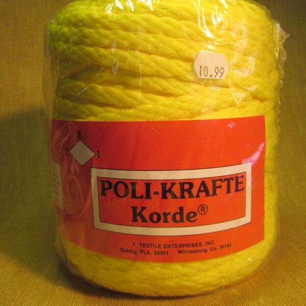 1 skein 6mm yellow macrame cord, 300ft, Hurculon texturized polypropylene, colorfast,washable,weatherproof, made in USA