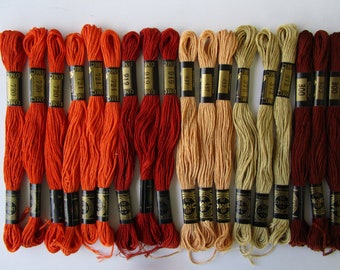 30 Skeins, 10 Colors Orange Tan Brown Brick Rust Gold, DMC