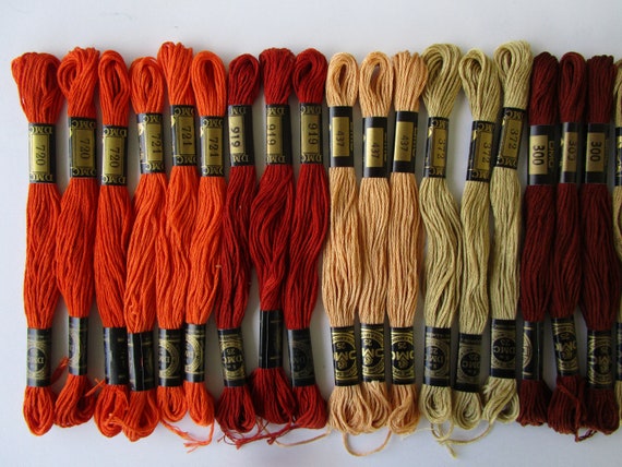 30 Skeins, 10 Colors Orange Tan Brown Brick Rust Gold, DMC