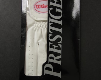 Men's left XL white Wilson Prestige golf glove, synthetic with Cabretta Sheepskin leather patches, vintage new stock