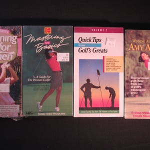 4 VHS tapes, Donna White&#39;s Beginning Golf For Women,Mastering Basics, Quick Tips from Golf&#39;s Greats,Winning at golf with Amy Alcott