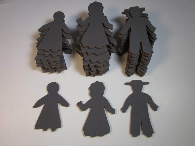 34 pcs Slate Mates wood cut outs vintage stock Amish man,woman and girl 2.5-3.5 ornaments for painting