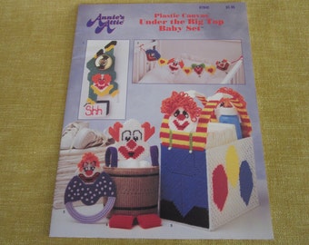 Under The Big Top Baby Set, Plastic Canvas pattern booklet,14 clown designs