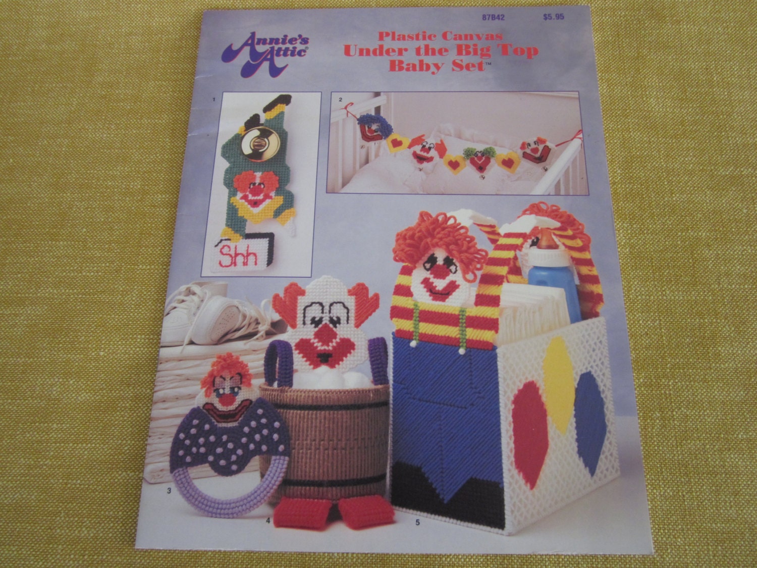 Plastic Canvas Pattern Book Lot 6 Books Baby Kids Nursery Clowns Tissue  Holders