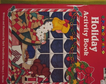 Patchwork Kids Holiday Activity Book, child coloring and Christmas story book, making crafts from buttons and spools, puzzles, word games