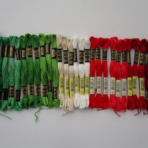 10 Christmas colors 4 red, 4 green, white & ecru,30 skeins, DMC 8m cotton 6 strand cross stitch thread,910,913,702,703,666,815,3801,321, #18
