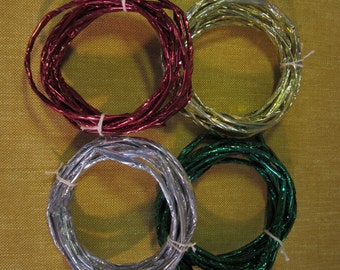 4 rolls metallic creative twist, 3 yards each, gold,red,green,silver, to make bows and crafts