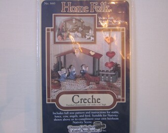 Home Folk Creche pattern for stable,fence,cow,angels,and bird, Donna Gallagher#860,nativity,Christmas,p82