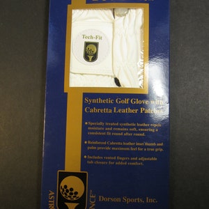 Men&#39;s left XLarge white/bl trim TechFit synthetic golf glove with Cabretta leather patches, Dorson Sports, vintage new stock