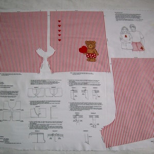 VIP boxer shorts pattern,red and white stripe w/ bears and hearts,vintage fabric,100% cotton