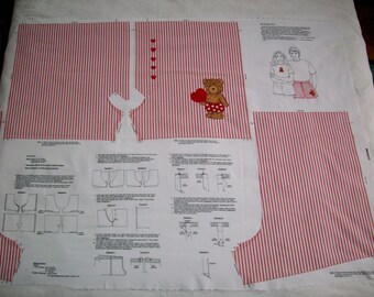 VIP boxer shorts pattern,red and white stripe w/ bears and hearts,vintage fabric,100% cotton