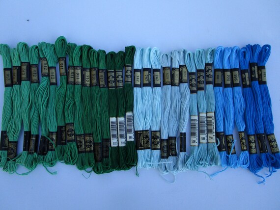 5 Shades Mint Green, 5 Shades Baby to Bright Blue, 30 Skeins DMC 6