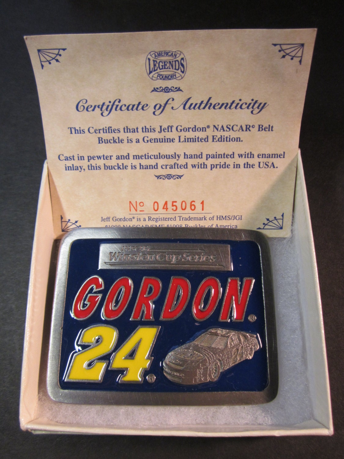 Vintage Jeff Gordon 24 Belt Buckle Pewter Winston Cup Legends