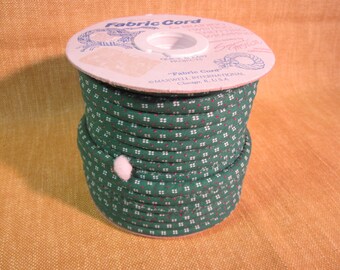 Fabric Cord, 10 yards, Christmas green with red and white dots, 5/16" diameter, pre sewn for crafts,braiding, basketry,sewing,etc.